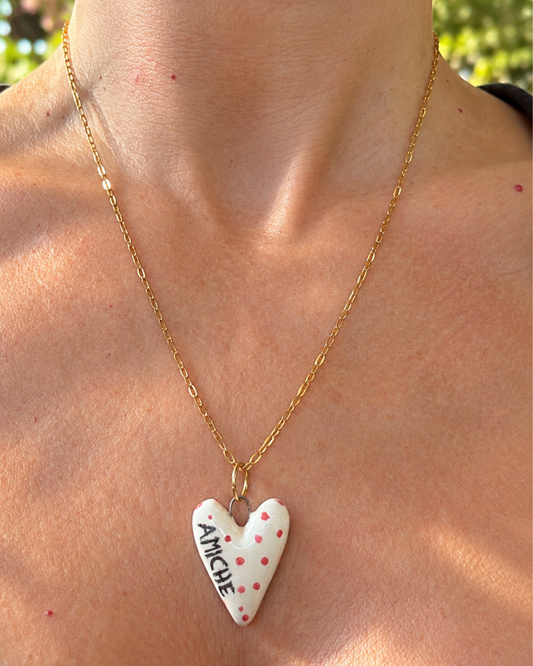 Collana dorata con cuore a pois AMICHE fatta a mano