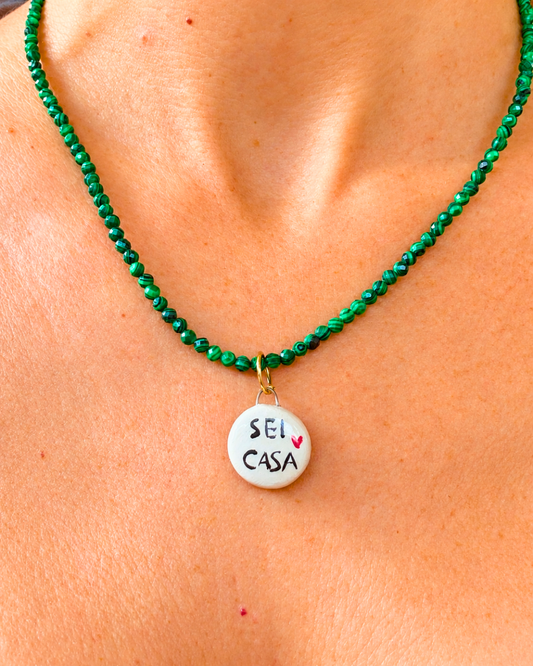 Collana in malachite con ciondolo tondo SEI CASA fatto a mano