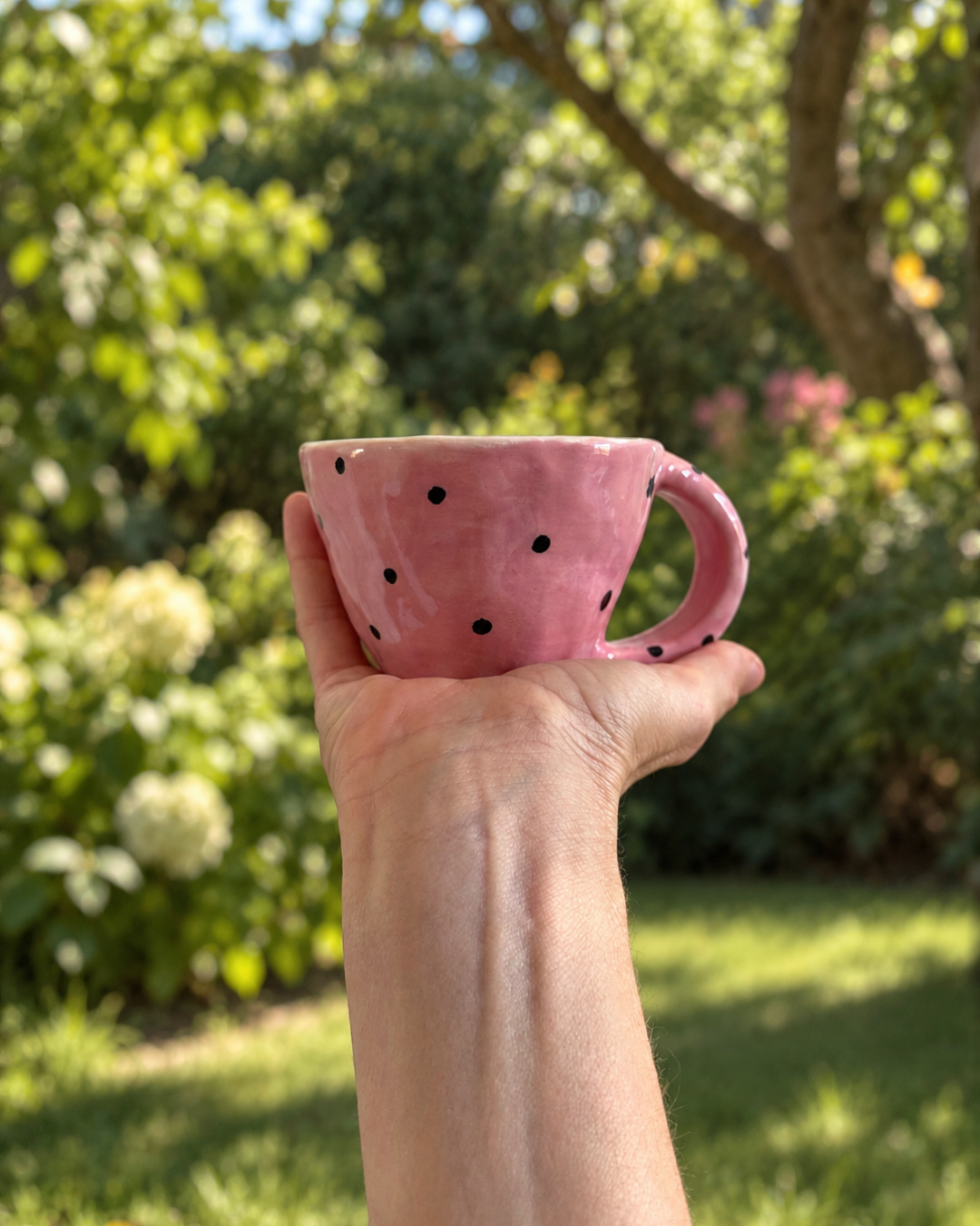 Tazza - Rosa e pois neri